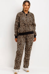 zara womens bomber sweatshirt and straight leg joggers lounge set tracksuit leopard print co ord set styledup