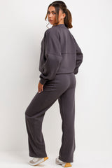 zara womens bomber sweatshirt with zip crop tee shirt and straight leg joggers three piece loungewear set tracksuit