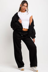 womens bomber sweatshirt with zip straight leg joggers and tee shirt 3 piece tracksuit set loungewear co ord styled up