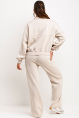 zara womens bomber sweatshirt with zip crop tee shirt and straight leg joggers three piece loungewear set tracksuit