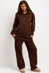 womens distressed cross hoodie and joggers tracksuit loungewear co ord set styledup