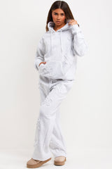 womens distressed cross hoodie and joggers tracksuit loungewear co ord set styledup