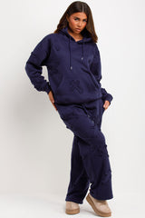 womens distressed cross hoodie and joggers tracksuit loungewear co ord set styledup