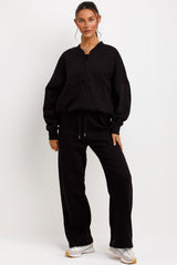 bomber sweatshirt top and straight leg joggers three piece set 