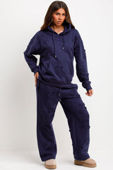 womens oversized hoodie and joggers tracksuit set with distressed cross detail