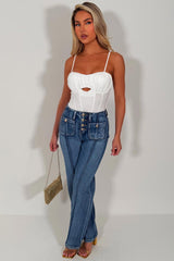 zara womens wide leg jeans with gold buttons and seam detail styledup 