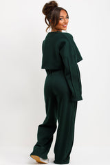 pintuck joggers and sweatshirt tracksuit lounge set forest green