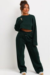 pintuck seam joggers and sweatshirt tracksuit co ord forest green