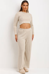 womens long sleeve top and wide leg trousers loungewear co ord set