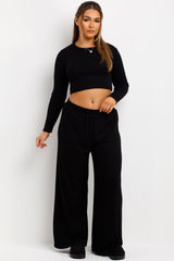 womens long sleeve top and wide leg trousers loungewear co ord set