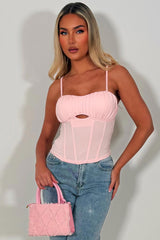 womens going out festival corset crop top pink styledup 