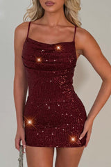 sequin mini dress cowl neck christmas party outfit styledup