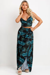 womens wide leg floral print trousers and top two piece co ord set