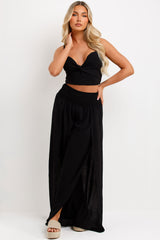 womens wide leg trousers and crop top co ord set