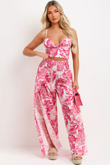 womens wide leg floral print trousers and top two piece co ord set