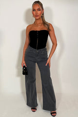 womens stretchy wide leg jeans styledup