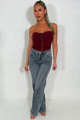 grey high waist wide leg streatchy denim jeans womens zara uk