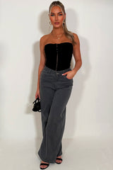 wide leg stretchy denim jeans womens styledup