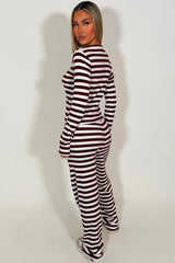 womens wide leg jogger and long sleeve top with stripes lounge set co ord styledup 