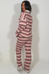 womens collared striped jumper and wide leg joggers tracksuit set 