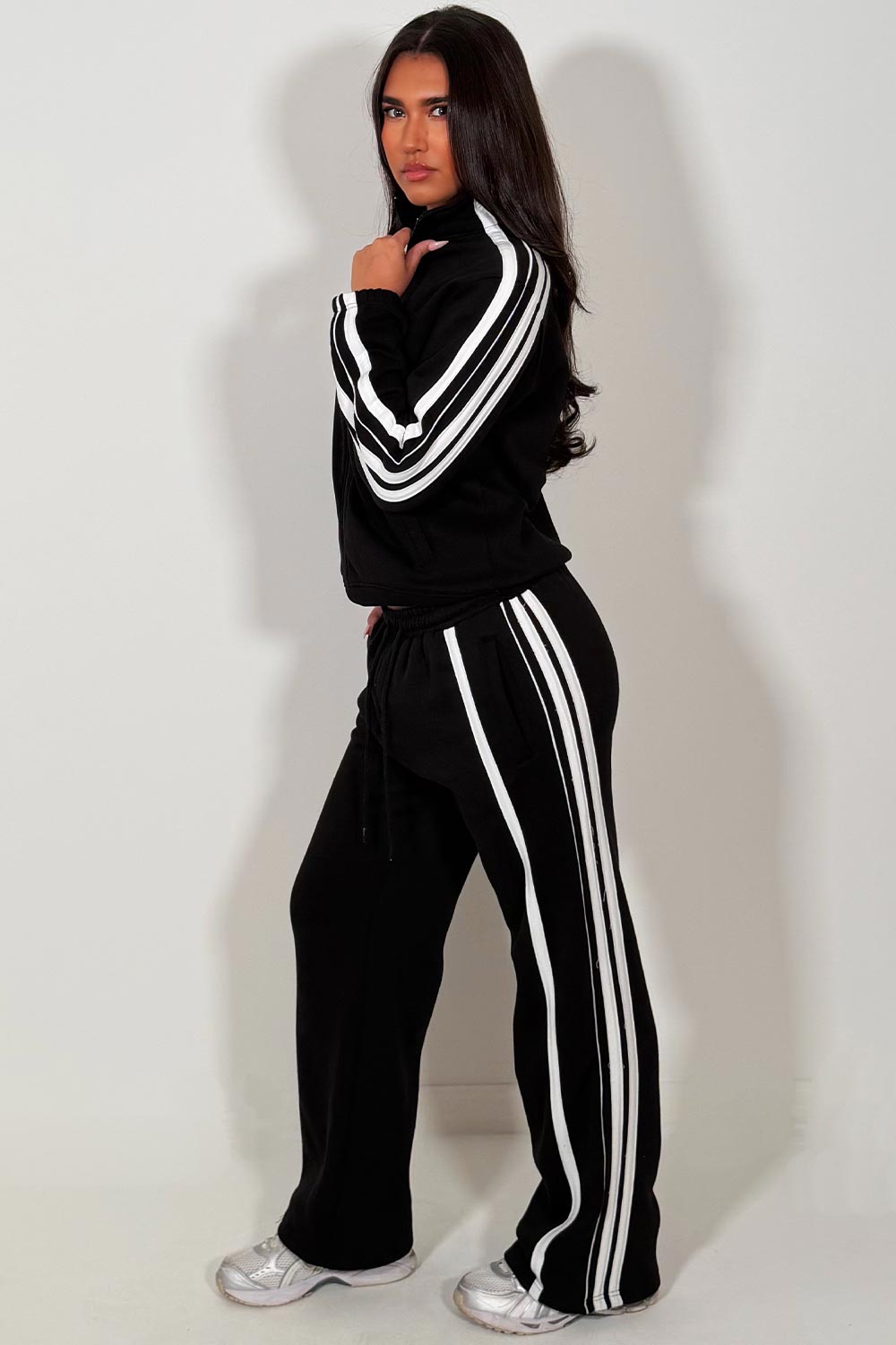 womens black tracksuit with side stripes lounge set casual outfit styledup sale