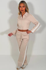 womens side stripe wide leg joggers and crop sweatshirt tracksuit airport outfit styledup uk