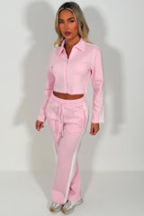 womens side stripe wide leg joggers and crop sweatshirt tracksuit airport outfit styledup uk
