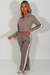 womens side stripe wide leg joggers and crop sweatshirt tracksuit airport outfit styledup uk