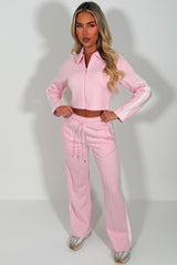 womens zip up sweatshirt and wide leg joggers two piece tracksuit co ord set styledup