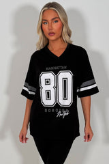 baseball jersey t shirt with manhattan 88 print everyday casual womens outfit styledup uk
