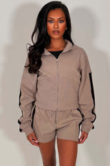 womens shorts and zip up top two piece summer tracksuit