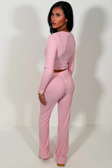 womens wide leg jogger and long sleeve top with stripes lounge set co ord styledup 