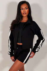 womens shorts and zip up top two piece summer tracksuit