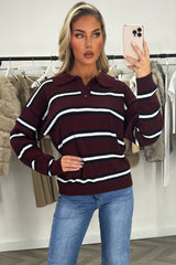 womens stripe knitted rugby jumper top styledup