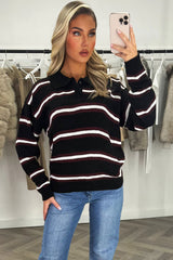 womens rugby polo stripe knitted jumper top styledup