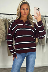 womens long sleeve oversized rugby polo top with contrast stripes styledup
