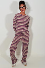 striped button up loungewear set 