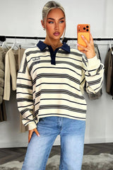 womens collared striped long sleeve jumper sweatshirt styledup 