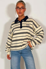 womens long sleeve jumper collared striped sweatshirt styledup 