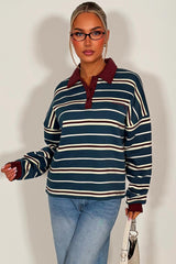womens striped collared long sleeve jumper styledup 