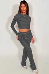 womens black striped lounge set styledup