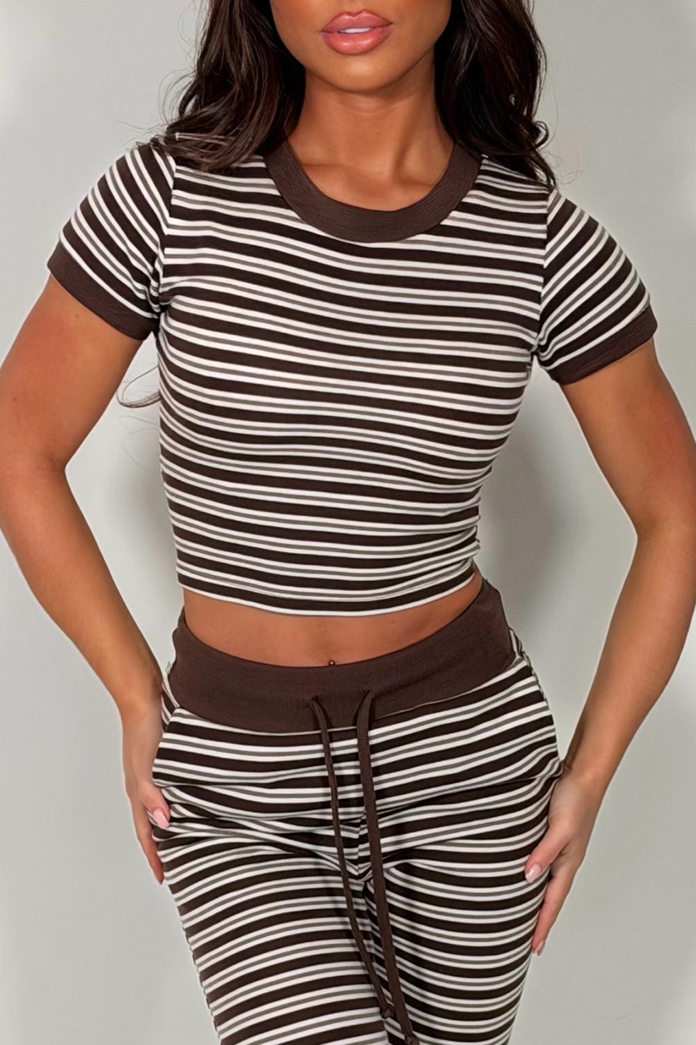 womens brown striped knitted lounge set styledup uk
