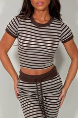 womens brown striped knitted lounge set styledup uk
