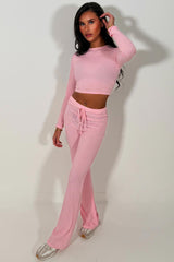 womens striped lounge set pink contrast striped co ord casual everyday outfit for airport styledup