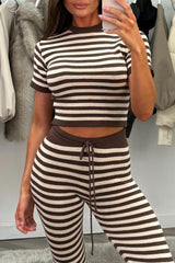 womens knitted lounge set with contrast stripes autumn winter loungewear 