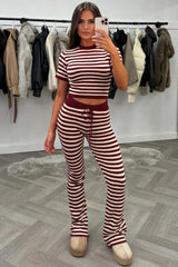 womens knitted lounge set with contrast stripes autumn winter loungewear