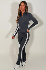 womens lululemon flare trousers and sports track jacket two piece matching co ord set styledup