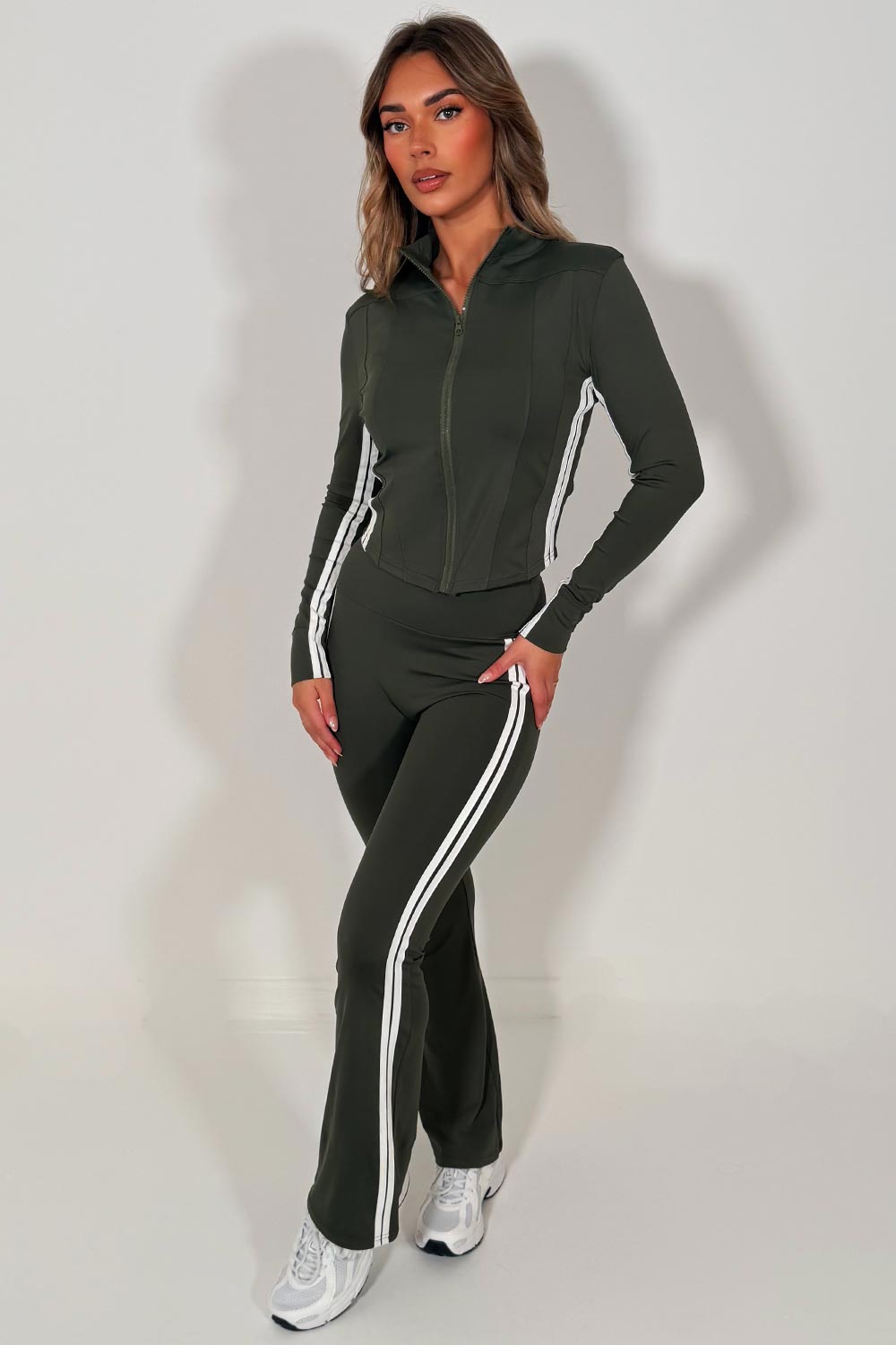 womens gym track jacket and flare trousers matching set styledup lululemon uk