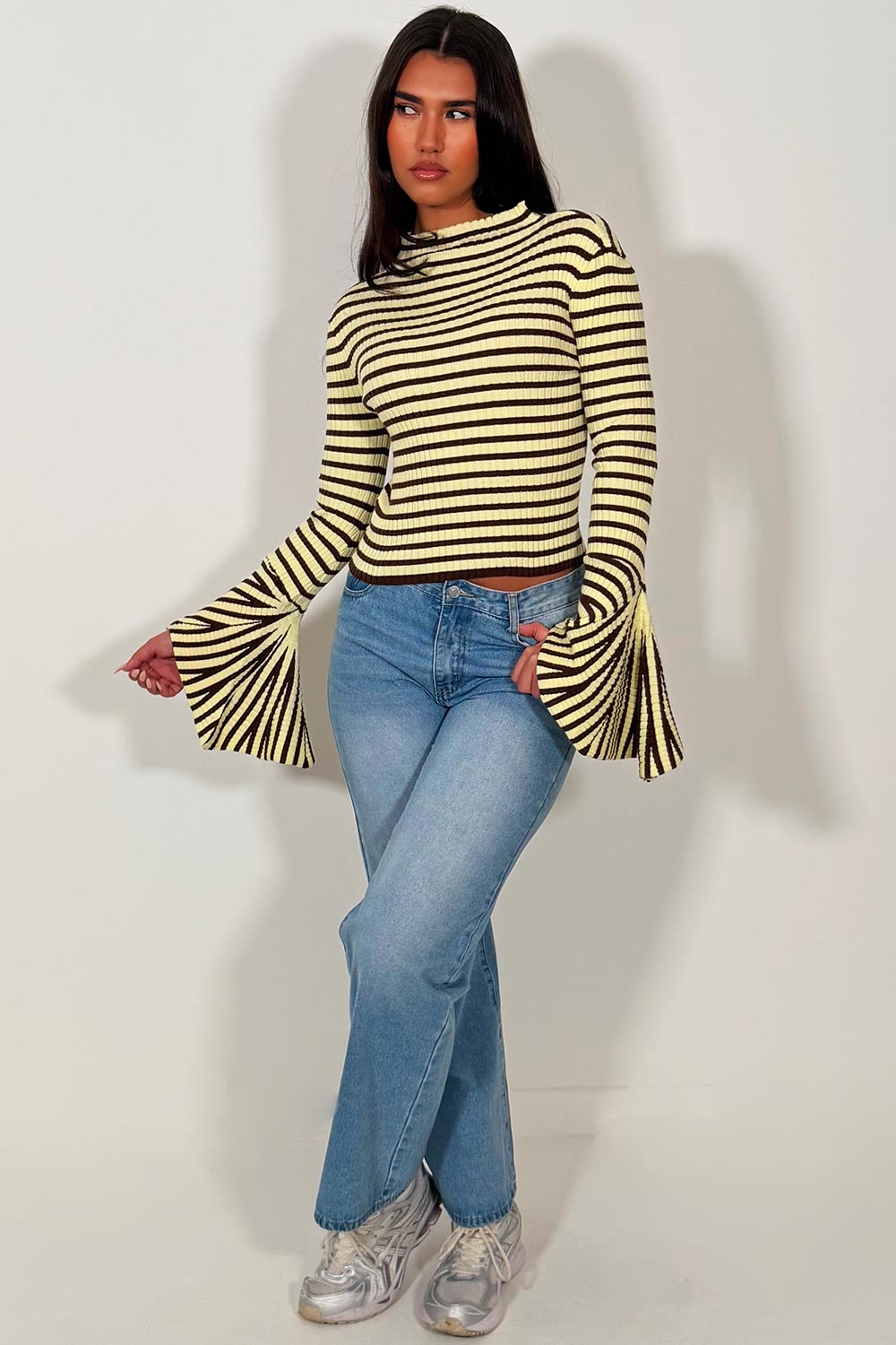 ribbed striped long sleeve top zara womens 