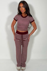 womens burgundy knitted top and trouser co ord set styledup uk